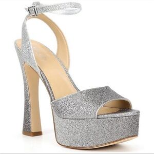 Michael Kors Silver Glitter Platform Ankle-Strap High Heels
